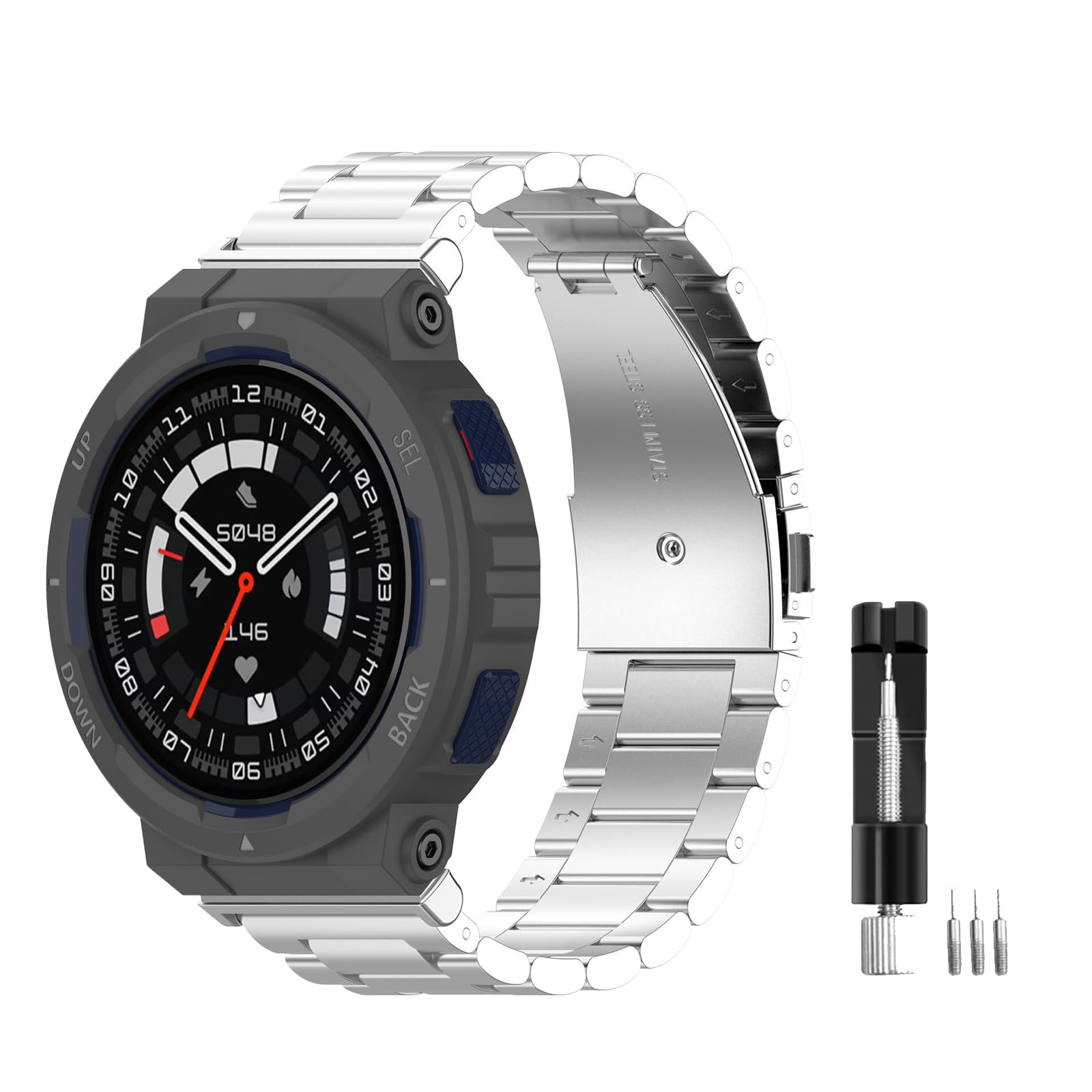 Metal Bands Compatible for Amazfit Active Edge for Women & MenSolid Stainless Steel Adjustable Strap Replacement Band for Amazfit Active Edge Smart Watch (Silver)