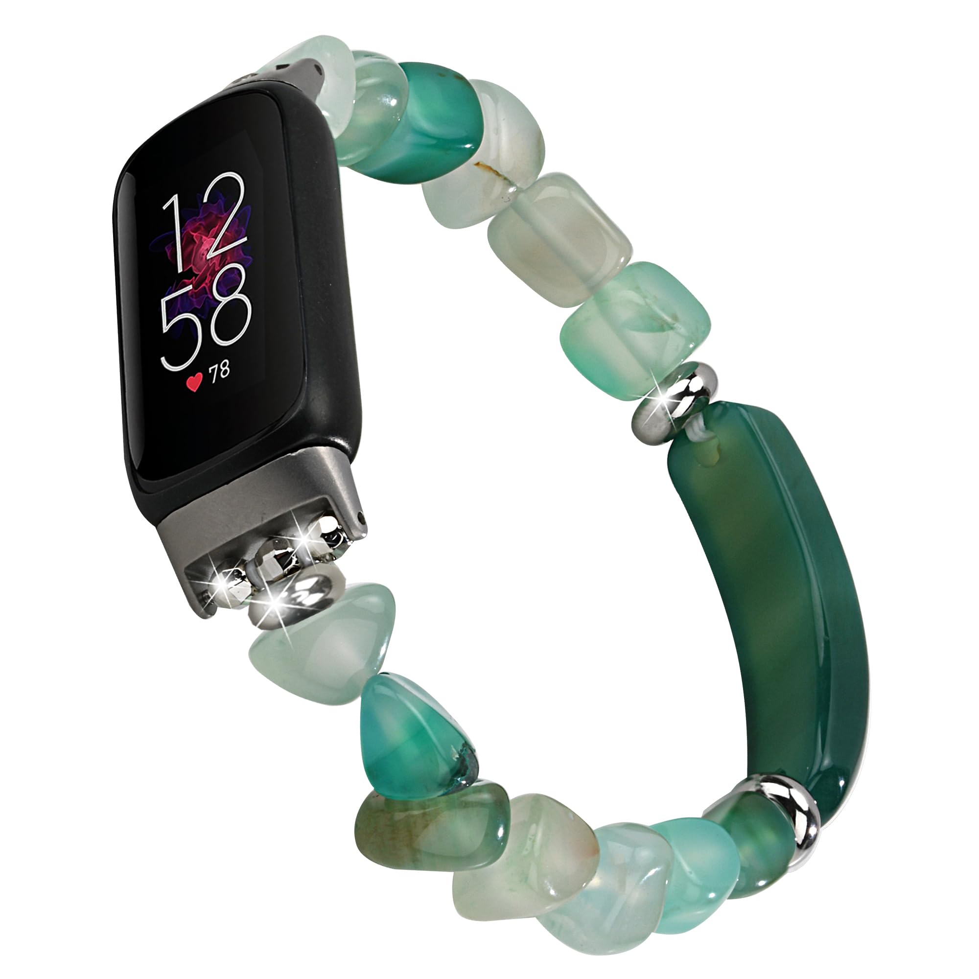 iLVANYA Crystal Beads Stretch Watch Band Compatible for Fitbit Luxe Handmade Good Luck Energy Chakra Stone Beaded Band for fitbit Luxe (Green Agate)