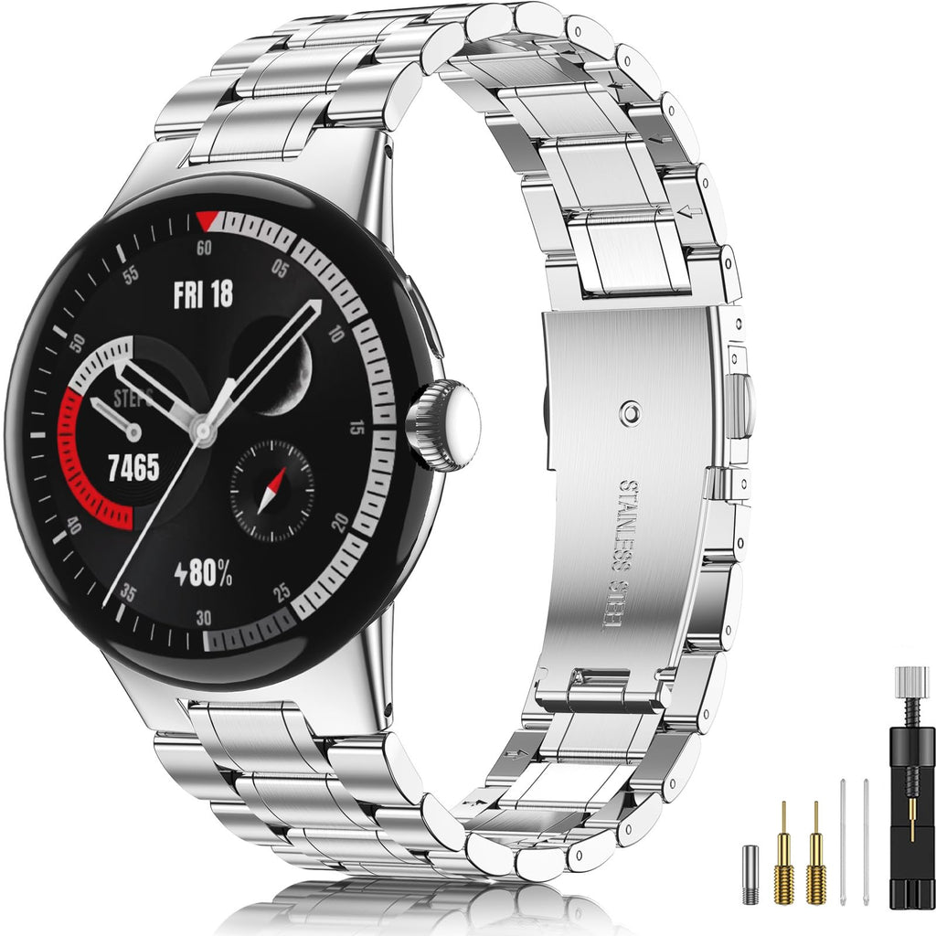 Caseultra Stainless Steel Bands Compatible for Google Pixel Watch Band (2022)Business Solid Metal Replacement Strap for Men Women(Silver)