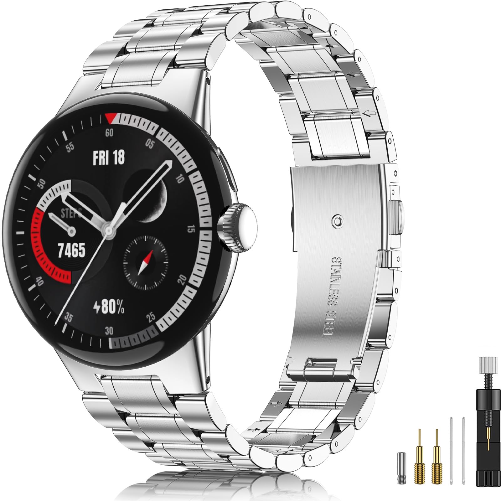 Caseultra Stainless Steel Bands Compatible for Google Pixel Watch Band (2022)Business Solid Metal Replacement Strap for Men Women(Silver)