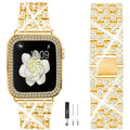 XFEN Metal with Diamond Band and Bumper Case Without Screen Protector Compatible with Apple Watch Series 9 Series 8 Series 7 45mm - Gold