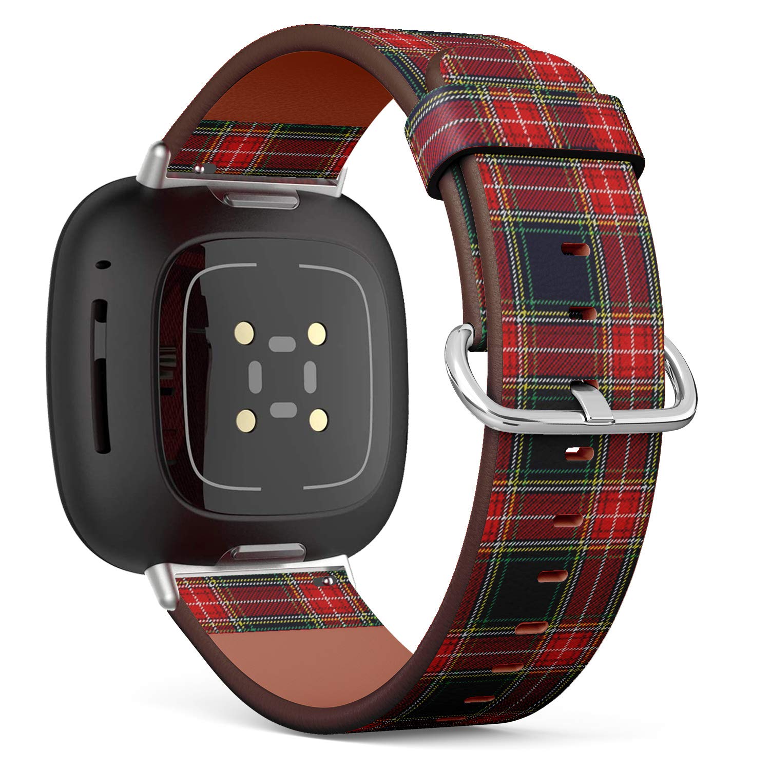 Q-Beans Replacement Leather Watch Band Compatible with Fitbit Versa 3/4 and Fitbit Sense/Sense 2 - Traditional Tartan Scottish Plaid