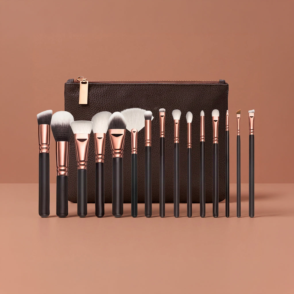 15-Piece Pink Rose Gold Makeup Brush Set
