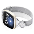 Band Compatible with Fitbit Sense/Sense 2 Versa 3/Versa 4 for Women Stainless Steel Magnetic Strap Adjustable Four Leaf Clover Watch Bands.