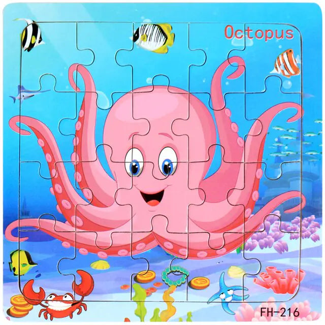20-Piece Montessori 3D Cartoon Animal Car Puzzle
