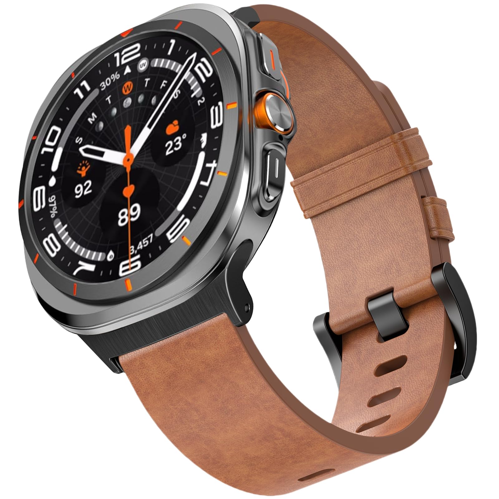 Mengudig Genuine Leather Band Compatible with Samsung Galaxy Watch Ultra 47mm (2024) Top Adjustable Leather Replacement Strap for Men Women (Brown)