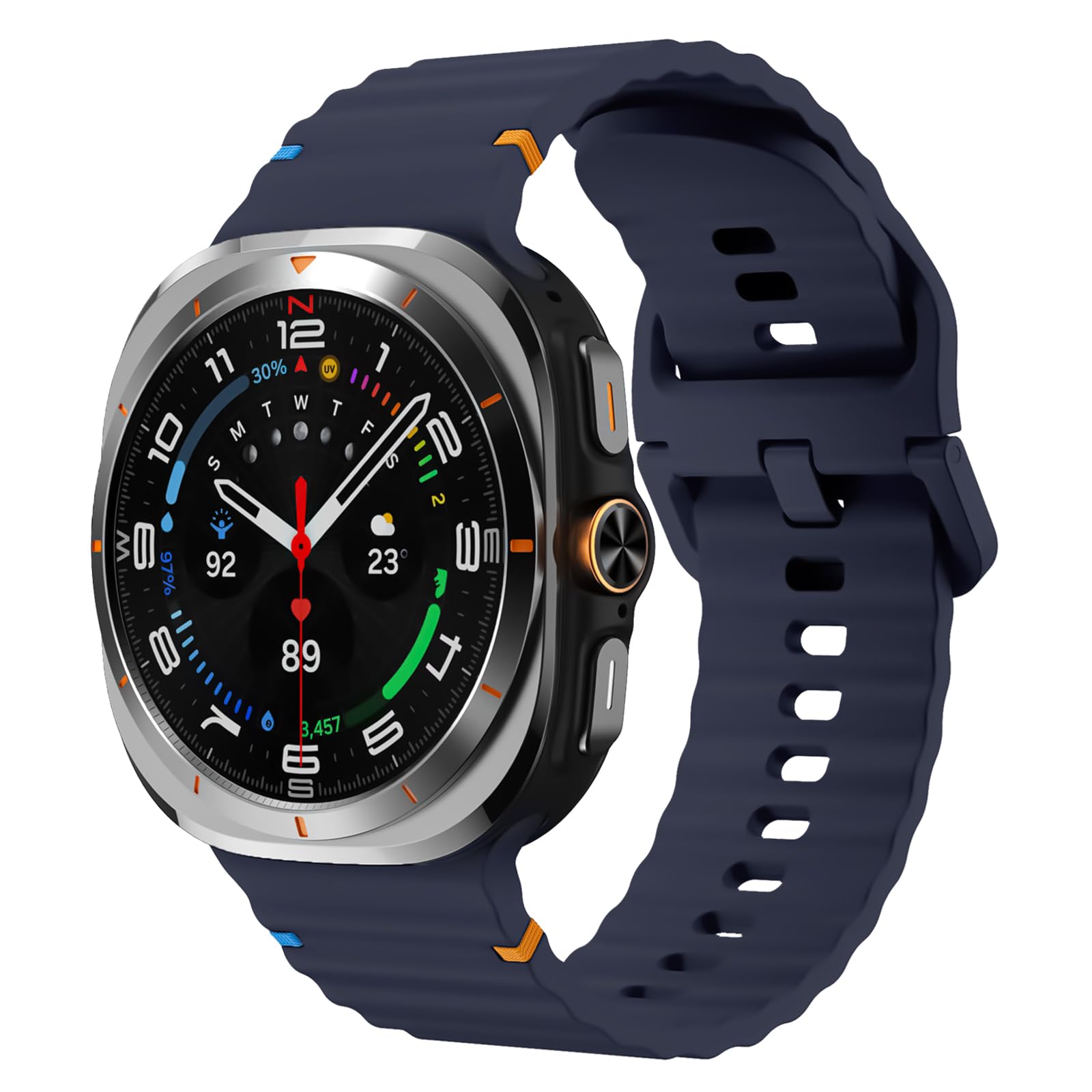 HAYONLIY No Gap Silicone Sport Band Compatible for Samsung Galaxy Watch Ultra 47mm(2024) Sporty Corrugated Adjustable Strap for Men Women