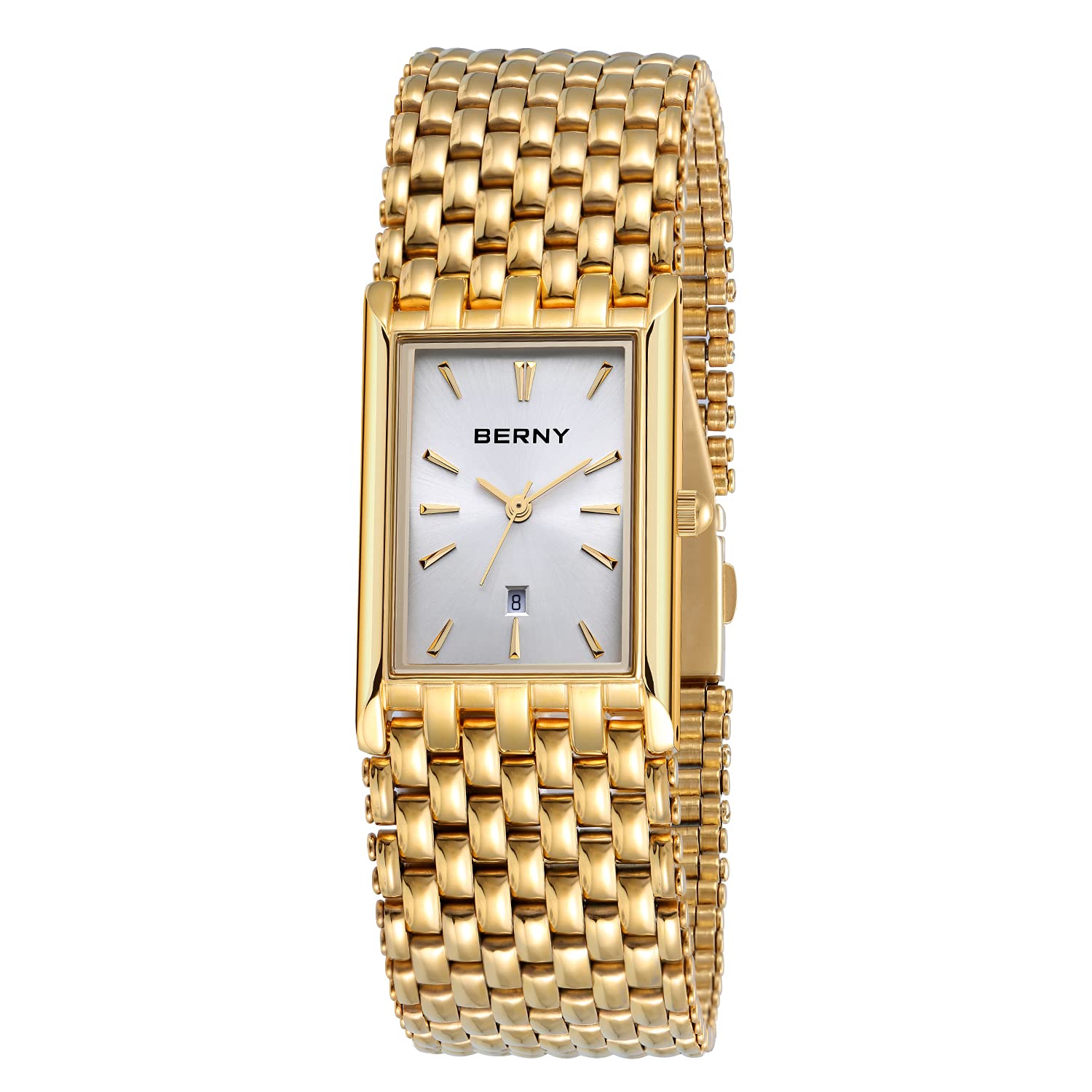 BERNY Gold Watches for Men with Date Window Japanese Quartz Movement Waterproof Mens Wrist Watches Luxury Casual Fashion Mens Watch (White)