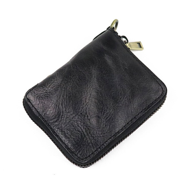 Zipper Folding Vegetable Tanned Leather Wallet