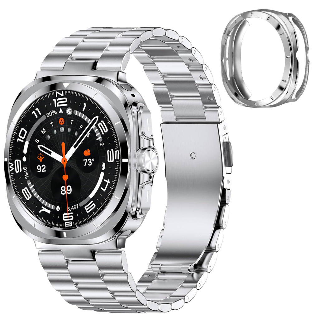 Solid Stainless Steel Band Compatible Samsung Galaxy Watch Ultra 47mm(2024) with Pc CaseReplacement Link Business Executive Metal Strap for Men and Women